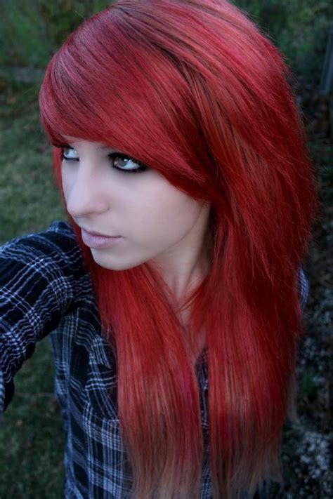 emo hairstyle red|emo girl bangs.